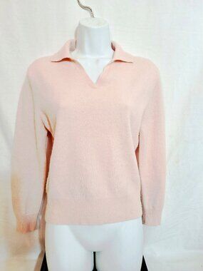Lord & Taylor 100% Cashmere V-Neck Sweater M Collared Pale Pink Vintage